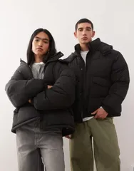 コルージョン レディース アウター コート ジャケット COLLUSION Unisex puffer jacket with hood Black ブラック