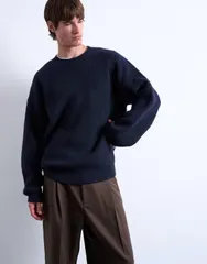 トップマン メンズ アウター ニット・セーター オーバーサイズフィット クルーネック セーター Topman oversized fit crew neck sweater NAVY ネイビーのサムネイル