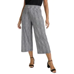 ジェシカロンドン レディース ボトムス カジュアルパンツ ワイドレッグ プラスサイズ ニット Jessica London Womens Plusize Stretch Knit Wide Leg Cropant Black Ivory Glen Plaid