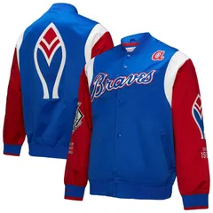 ミッチェルネス メンズ アウター ジャケット・ブルゾン サテン Mens Mitchell Ness RoyalRed Atlanta Braves Cooperstown Collection Teのサムネイル