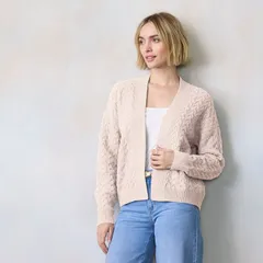 LC Lauren Conrad レディース アウター ニット・セーター プチ カーディガン Petite LC Lauren Conrad Cable Knit Open Cardigan Sweater Cloud Cream クリーム