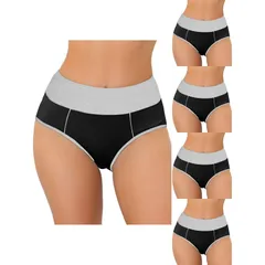 アレグラ ケー レディース アンダーウェア パンツ ハイウエスト プラスサイズ ALLEGRA K 5 Packs Womens High Waistummy Control Colorblock Brief Available In Plusize Blac