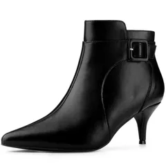 アレグラ ケー レディース シューズ ブーツ・レインブーツ アンクル ヒール ALLEGRA K Womens Pointy Toe Zipper Buckle Decor Kitten Heels Ankle Boots Black ブラック