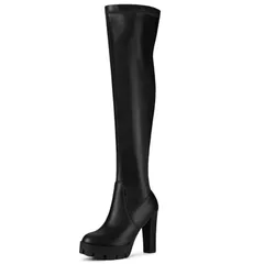 アレグラ ケー レディース シューズ ブーツ・レインブーツ プラットフォームブーツ プラットフォーム ヒール ALLEGRA K Womens Platform Boots Chunky Heel Over Knee High Boots Black ブラック