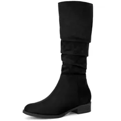 アレグラ ケー レディース シューズ ブーツ・レインブーツ ヒール ALLEGRA K Womenslouch Round Toe Low Heel Boots Knee High Boots Black ブラック