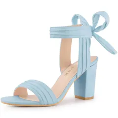 アレグラ ケー レディース シューズ パンプス アンクル ヒール ALLEGRA K Womens Open Toe Tie Back Ankle Strap Block Heelsky Blue ブルー