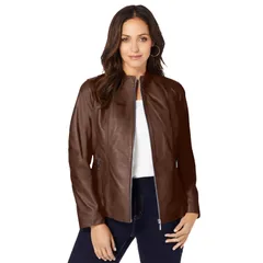 ジェシカロンドン レディース アウター ジャケット・ブルゾン プラスサイズ レザー Jessica London Womens Plusize Zip Front Leather Jacket Rich Brown ブラウン