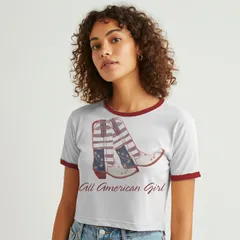 アンブランデッド レディース トップス Tシャツ グラフィック Unbranded Juniors Grayson Threads The Label All American Girl Baby Ringer Patriotic Graphic Tee Wh