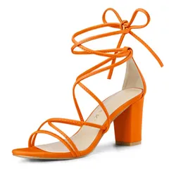 アレグラ ケー レディース シューズ パンプス レース ヒール ALLEGRA K Womenstrappy LaceUp Block Heels Orange オレンジ