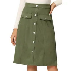 アレグラ ケー レディース ボトムスカート A ライン ひざ丈 スエード ALLEGRA K Womensuede Skirt Knee Length Button Front Pockets Decor ALine Skirts Army Green グリー