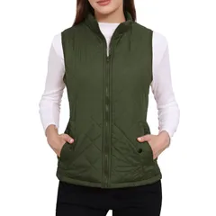 アレグラ ケー レディース アウター ジャケット・ブルゾン キルティング ベスト ジレ ALLEGRA K Womenstand Collar Lightweight Gilet Quilted Zip Vest Green グリーン