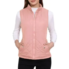 アレグラ ケー レディース アウター ジャケット・ブルゾン キルティング ベスト ジレ ALLEGRA K Womenstand Collar Lightweight Gilet Quilted Zip Vest Dusty Rose