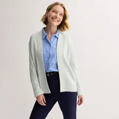 クロフト＆バロー レディース アウター ニット・セーター カーディガン Womens Croft Barrow Open Front Rib Stitch Cozy Sweater Cardigan Dark Moonbeam Heather ヘザー