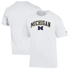 チャンピオン メンズ トップス Tシャツ ロゴ MensChampion White Michigan Wolverines Arch Over Logo TShirt Mic White ホワイト