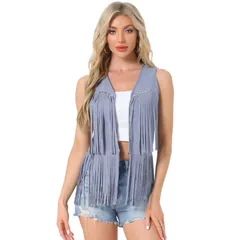 アレグラ ケー レディース アウター ニット・セーター ベスト スエード カーディガン フリンジ ALLEGRA K Womens Fringe Vest Open Front Outfits Faux Suede Tassel Cardigan Blue ブ