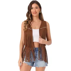 アレグラ ケー レディース アウター ニット・セーター ベスト スエード カーディガン フリンジ ALLEGRA K Womens Fringe Vest Open Front Outfits Faux Suede Tassel Cardigan Darkha