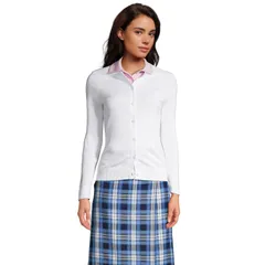ランズエンド レディース アウター ニット・セーター コットン カーディガン Womens Lands End Cotton Modal Cardigan Sweater White ホワイト