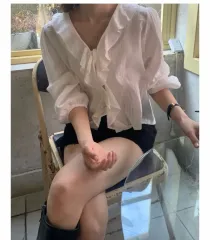 プラントショップ 白 フリル リボン ブラウス シャツ