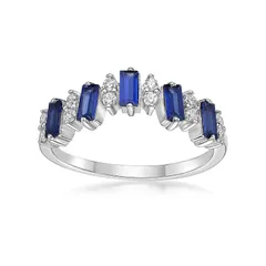 Gemminded レディース アクセサリー リング Gemminded Sterling Silver LabCreated Sapphire LabCreated White Sapphire 5Stone Baguette Ring Sterling ホ