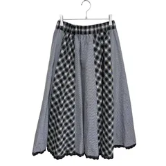 axes femme アクシーズファム スカート M チェック 切替 フレア 膝丈 グレー ブラック レース ウエストゴム フェミニン ガーリー Check Flare Skirt
