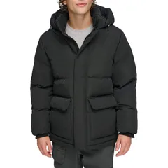 リーバイス メンズ アウター ジャケット・ブルゾン パーカー コート Mens LevisR Heavyweight Hooded Puffer Parka Coat Black ブラック