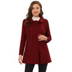 アレグラ ケー レディース アウター ジャケット・ブルゾン コート ALLEGRA K Womens Peter Pan Collar Double Breasted Long Sleeve Winter Coat Dark Red レッド