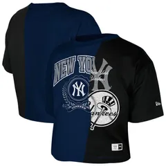 ニューエラ レディース トップス Tシャツ カラーブロックロップド Womens New Era Black New York Yankees Upcycled Colorblocked Boxy Cropped TShirt Ynk Black ブラック
