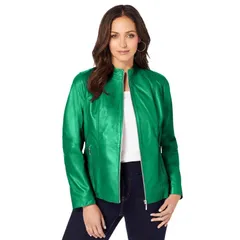 ジェシカロンドン レディース アウター ジャケット・ブルゾン プラスサイズ レザー Jessica London Womens Plusize Zip Front Leather Jacket Kelly Green グリーン