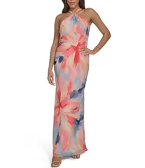 ヴィンスカムート レディース トップス ワンピース フラワー柄 プリント ノースリーブ フラワー ホルター Vince Camuto Floral Printwist Halter Neck Sleeveless Gown Coral Multi コーラル