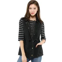 アレグラ ケー レディース アウター ジャケット・ブルゾン ドローコードウエスト ベスト ノースリーブ ALLEGRA K Womensleeveless Zip Up Drawstring Waist Cargo Vest Jacket Black ブラック