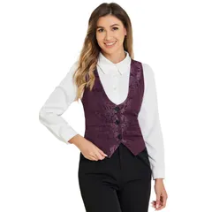 アレグラ ケー レディース アウター ジャケット・ブルゾン ヴィンテージ ベスト ノースリーブ コート ALLEGRA K Womens Vintage Waistcoat Button Up Steampunk Jacquard Sleevelessuit