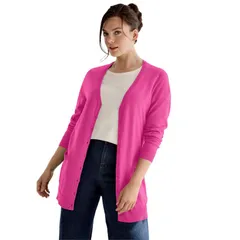 Ellos レディース アウター ニット・セーター Vネック プラスサイズ コットン カーディガン ellos Plusize VNeck ButtonFront 100 Cotton Boyfriend Cardigan Tropical Raspberry