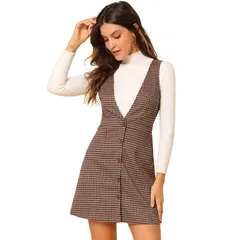 アレグラ ケー レディース トップス ワンピース オーバーオール ALLEGRA K Womens Overall Suspender Check Houndstooth Pinafore Dress Red Black ブラック