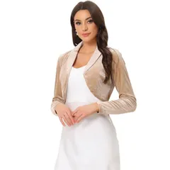 アレグラ ケー レディース アウター ニット・セーター ベルベット カーディガン クロップド ALLEGRA K Velvet Cropped Top For Womens Open Front Long Sleeve Collar Shrug Cardiga