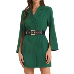 アレグラ ケー レディース トップス ワンピース ボタンダウン ブレザー ALLEGRA K Womens Elegant Slit Sleeve Button Down Work Office Belted Blazer Dress Green グリーン