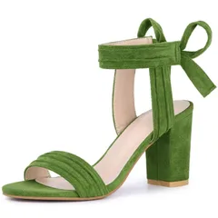 アレグラ ケー レディース シューズ パンプス アンクル ヒール ALLEGRA K Womens Open Toe Tie Back Ankle Strap Block Heels Olive Green グリーン