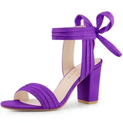 アレグラ ケー レディース シューズ パンプス アンクル ヒール ALLEGRA K Womens Open Toe Tie Back Ankle Strap Block Heels Dark Purple パープル