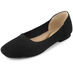 アレグラ ケー レディース シューズ サンダル ニット ALLEGRA K Womensquare Toe Slip on Knit Ballet Flats Black ブラック