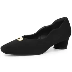 アレグラ ケー レディース シューズ パンプス ヒール ALLEGRA K Womens Mental Buckle Chunky Heel Square Toe Slip on Pumps Black ブラック