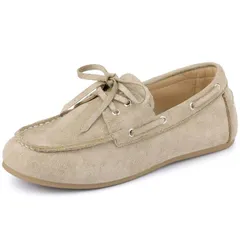 アレグラ ケー レディース シューズ スリッポン・ローファー レース ALLEGRA K Womens Closed Toe Slip on Flats Lace Up Loafers Beige ベージュ