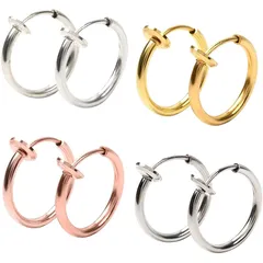 GOKEI フェイクピアス 4色 セット フープ イヤリング イヤーカフ メンズ 収納 ポーチ 付 ユニセックス【4色セット】 0