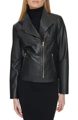 コールハーン レディース アウター ジャケット・ブルゾン レザー Cole Haan Leather Jacket Black ブラックのサムネイル