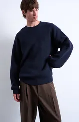 トップマン メンズ アウター パーカー・スウェット クルーネック セーター Topman Oversize Rib Crewneck Sweater Navy ネイビーのサムネイル