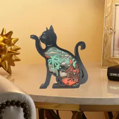 HARGIO 置物 インテリア 木製 オブジェ 北欧 インテリア雑貨 北欧雑貨 置き物 韓国 北欧インテリア 木製インテリア 雑貨 おしゃれ 可愛い 玄関 動物 小物 韓国雑貨 おもしろグッズ 人気 置きもの プレゼント (猫)