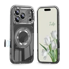 【新品】 DAMESINE iPhone 17Pro用ケース クリアブラック MagSafe対応 回転リングスタンドマグネット搭載 薄型 エアバック内蔵耐衝撃 黄変防止 着脱可能カメラカバーキラキラ カメラコントロールボタン付き かわいいアイホン17プロケ 0