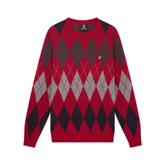 ライルアンドスコット メンズ アウター ニット・セーター ニット Lyle and Scott Argyle Knit Jumper Mens Tunnel Red W703 レッド