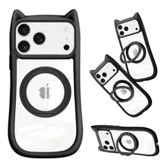 【新品】 iPhone 17 Pro Max 対応 ケース クリア リング付き 隠しスタンド 猫耳 ネコミミ TPU+PC アイフォン17 pro max カバー MagSafe対応 360度回転スタンド リング付き iphone 17 pro max 対応 