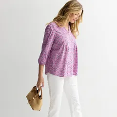 クロフト＆バロー レディース トップス シャツ Womens Croft Barrow Button Pintucked Top Orchid Bloom Tile