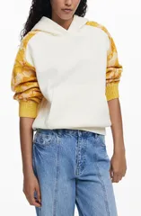 デジグアル レディース アウター パーカー・スウェット Desigual Mixed Media Hoodie Ivory Yellow アイボリーのサムネイル