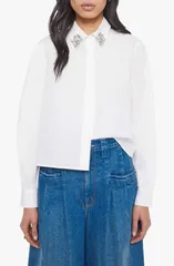 マザー レディース トップス シャツ コットン MOTHER The Honorhinestone Detail Cotton ButtonUp Shirt White ホワイトのサムネイル